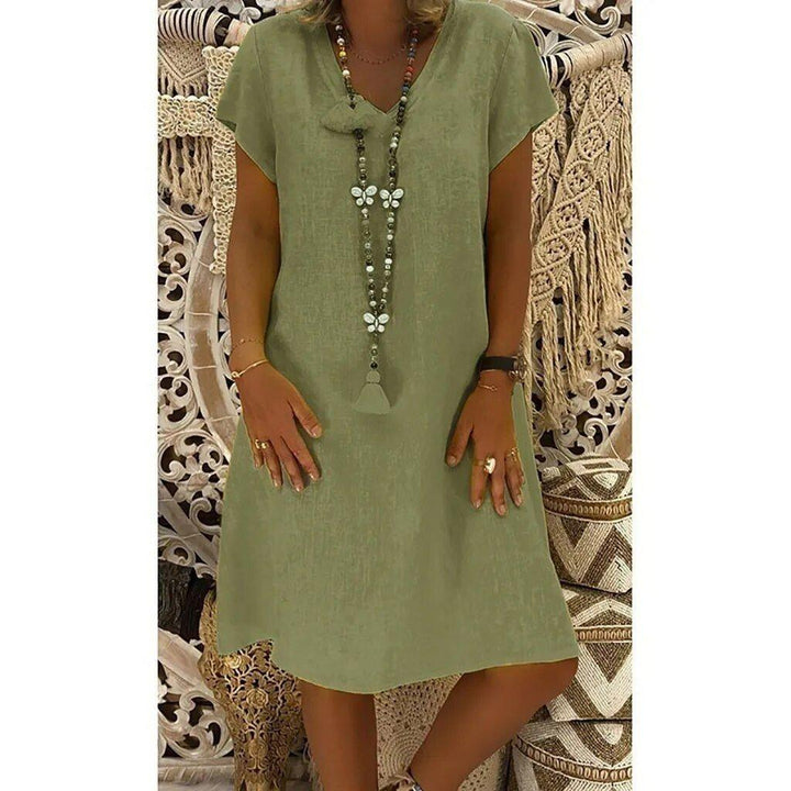 Charlotte | Linen V-Neck A-Line Mini Dress Short Sleeve Summer Casual
