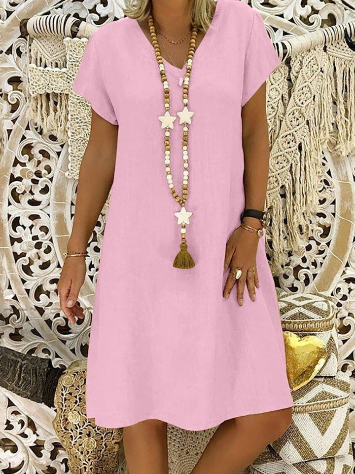 Charlotte | Linen V-Neck A-Line Mini Dress Short Sleeve Summer Casual