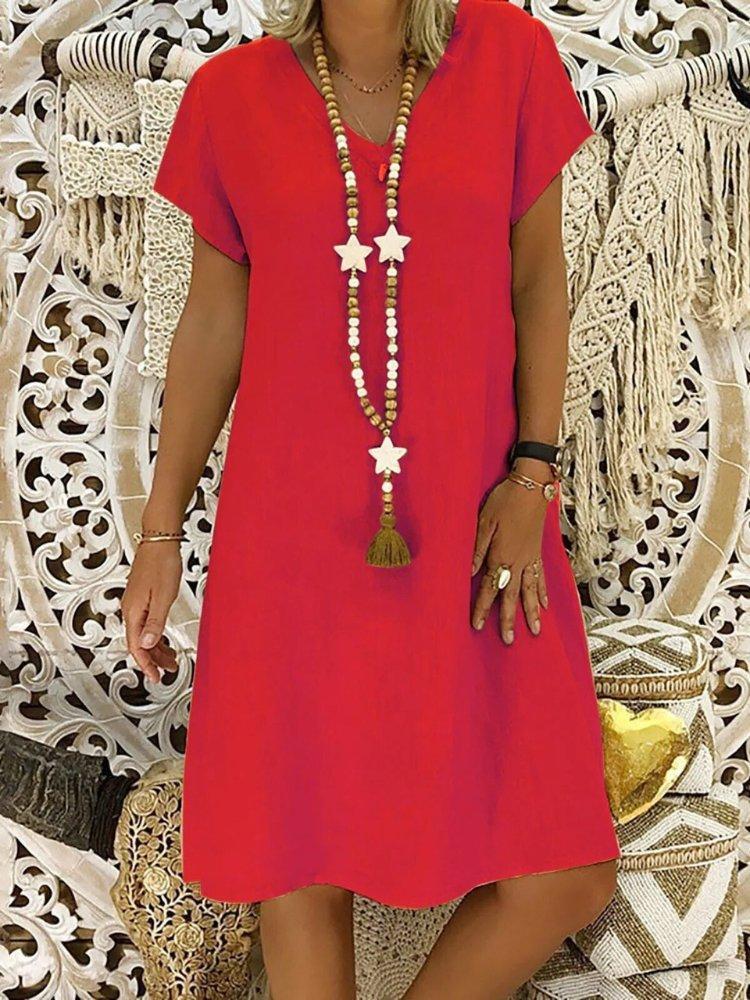 Charlotte | Linen V-Neck A-Line Mini Dress Short Sleeve Summer Casual