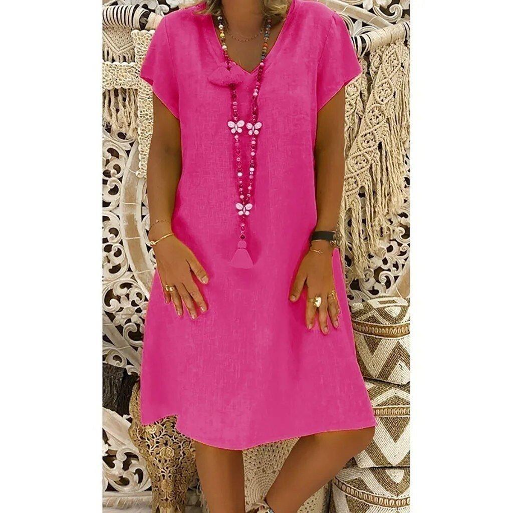 Charlotte | Linen V-Neck A-Line Mini Dress Short Sleeve Summer Casual