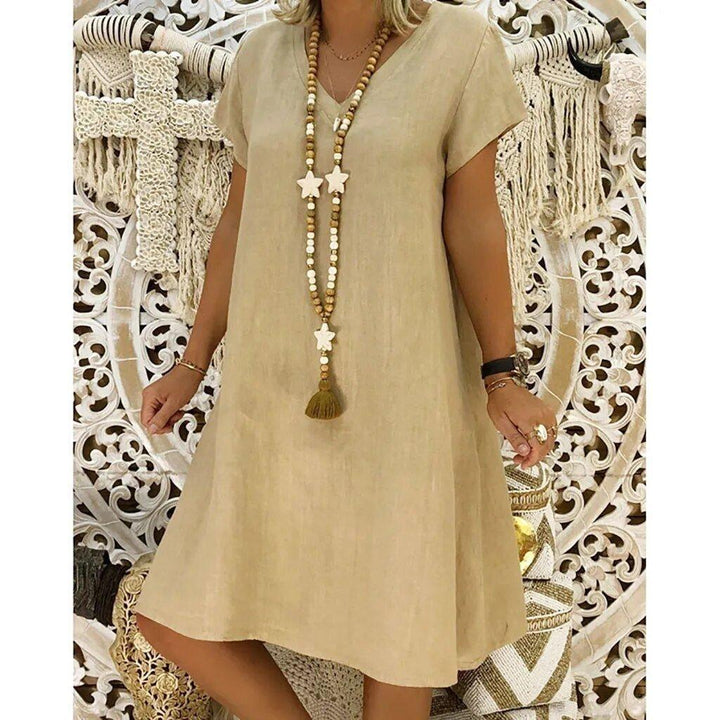 Charlotte | Linen V-Neck A-Line Mini Dress Short Sleeve Summer Casual