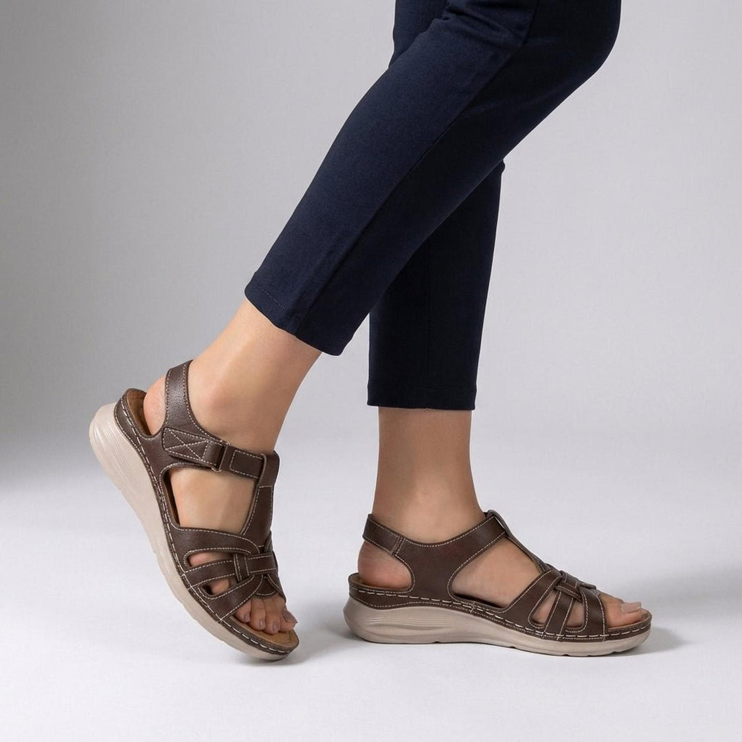 Chloe | Orthopedic Open Toe Wedge Sandals Cross Strap Hook Loop