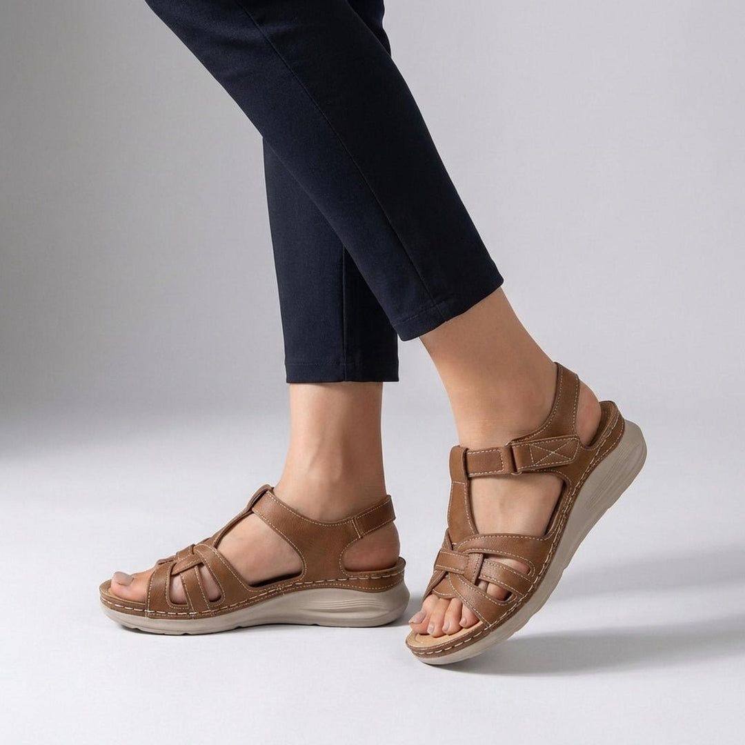 Chloe | Orthopedic Open Toe Wedge Sandals Cross Strap Hook Loop