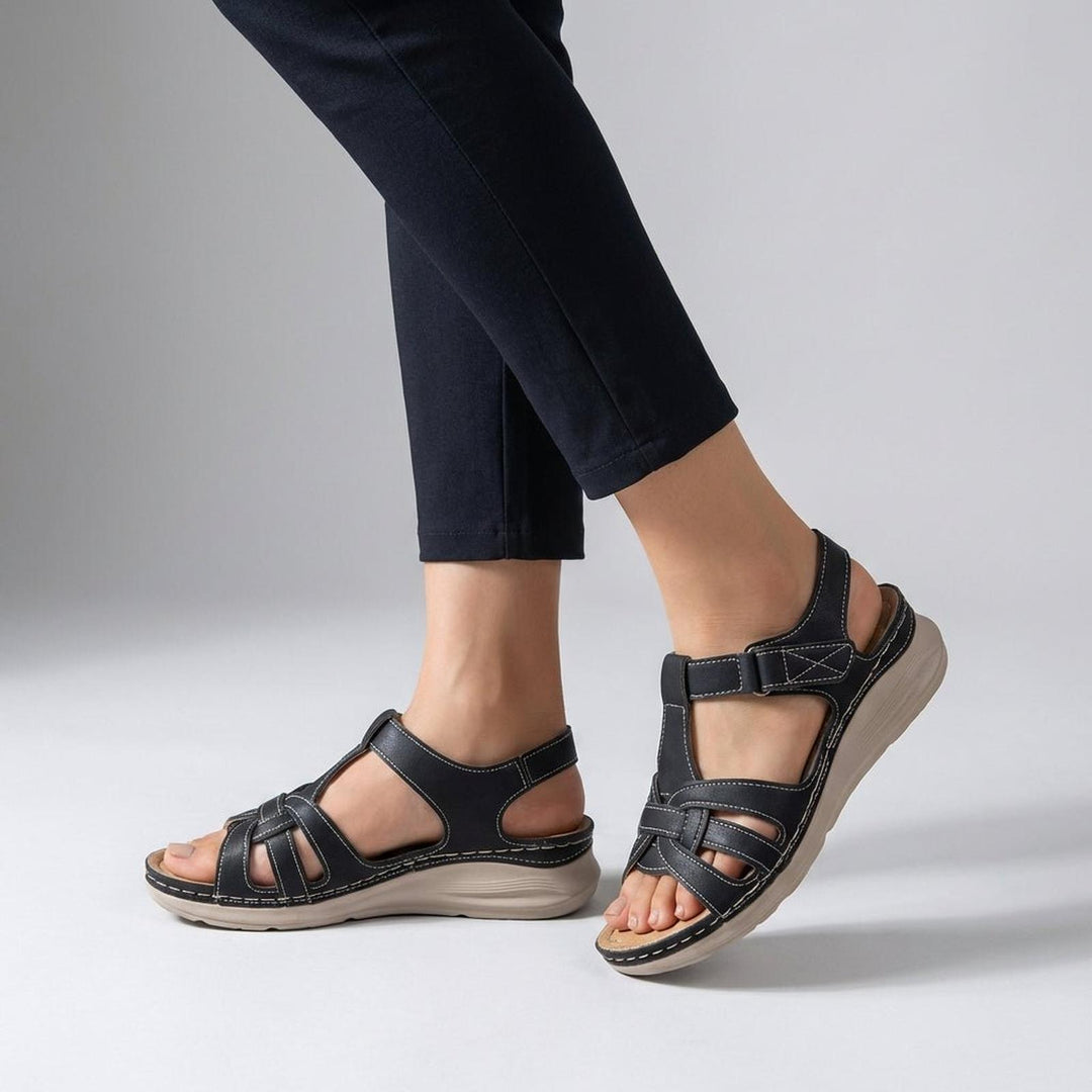 Chloe | Orthopedic Open Toe Wedge Sandals Cross Strap Hook Loop