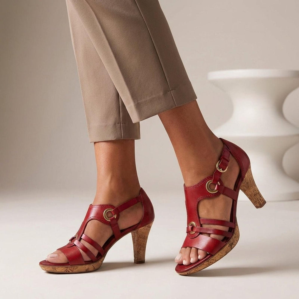 Chloe | Orthopedic T-Strap Heeled Sandals Cork Heel Ankle Strap