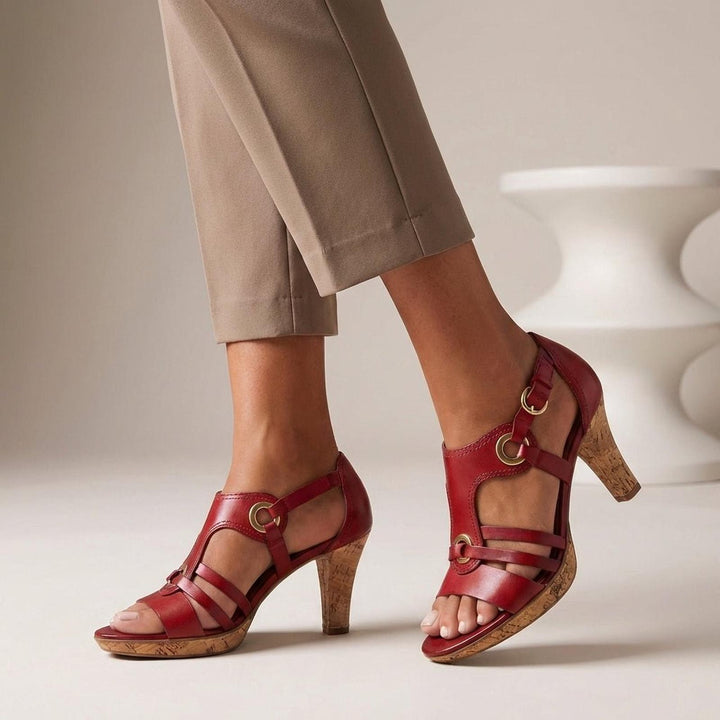 Chloe | Orthopedic T-Strap Heeled Sandals Cork Heel Ankle Strap