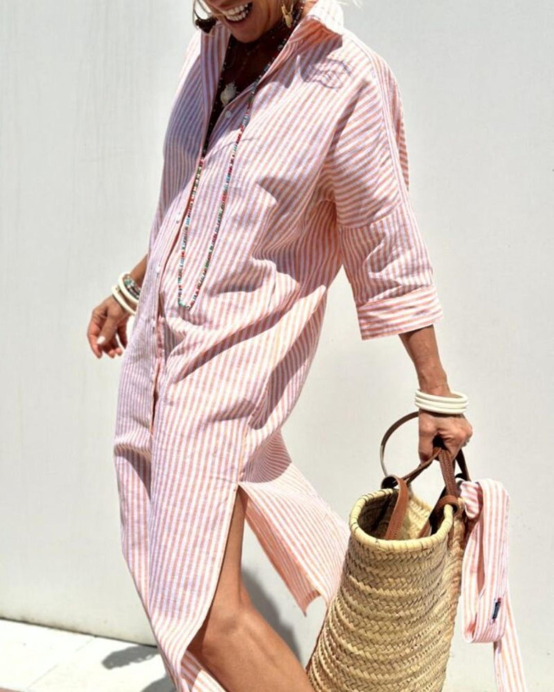 Chloe | Women's Summer Midi Striped Shirt Dress