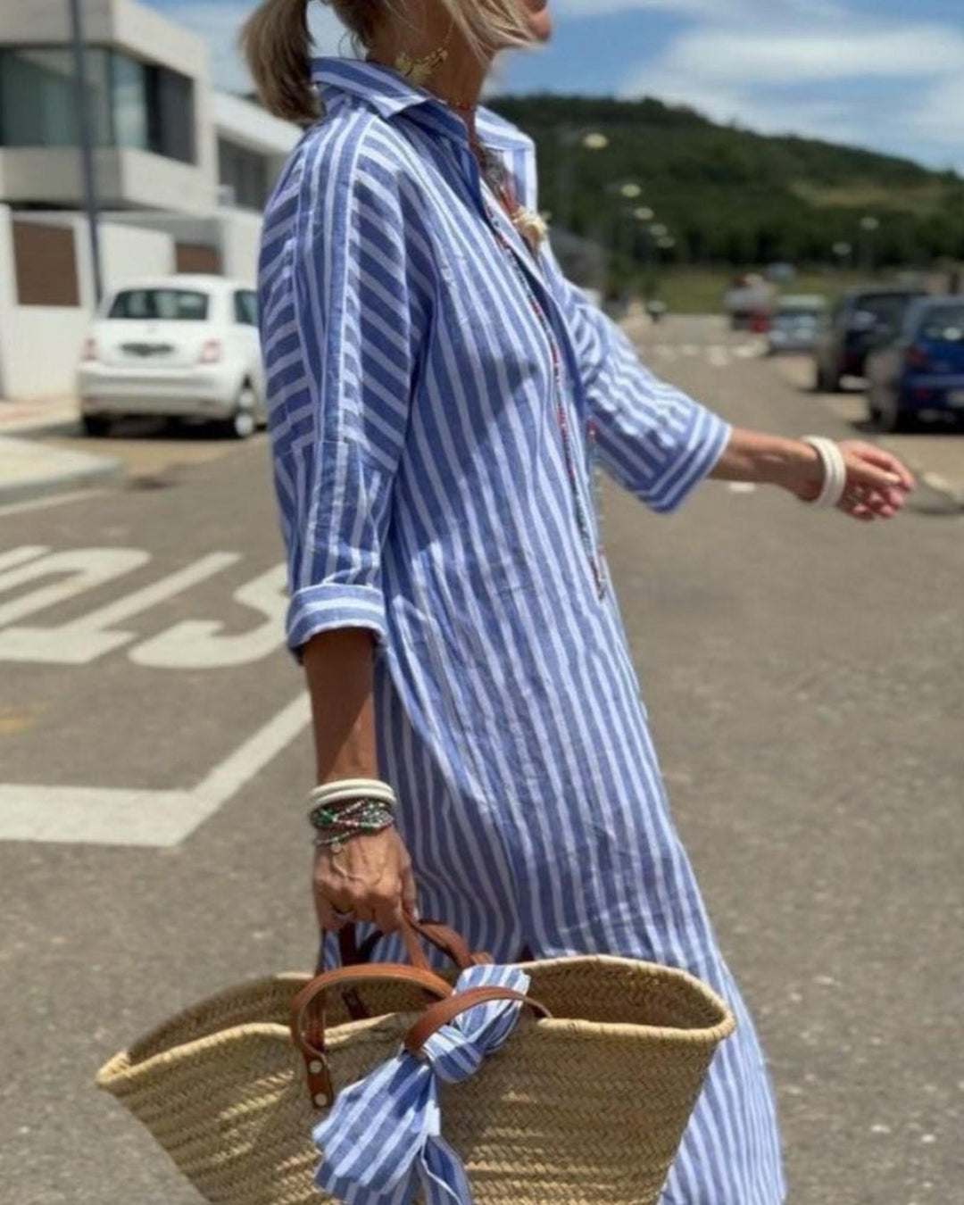 Chloe | Women's Summer Midi Striped Shirt Dress