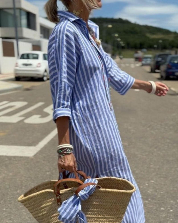 Chloe | Women's Summer Midi Striped Shirt Dress