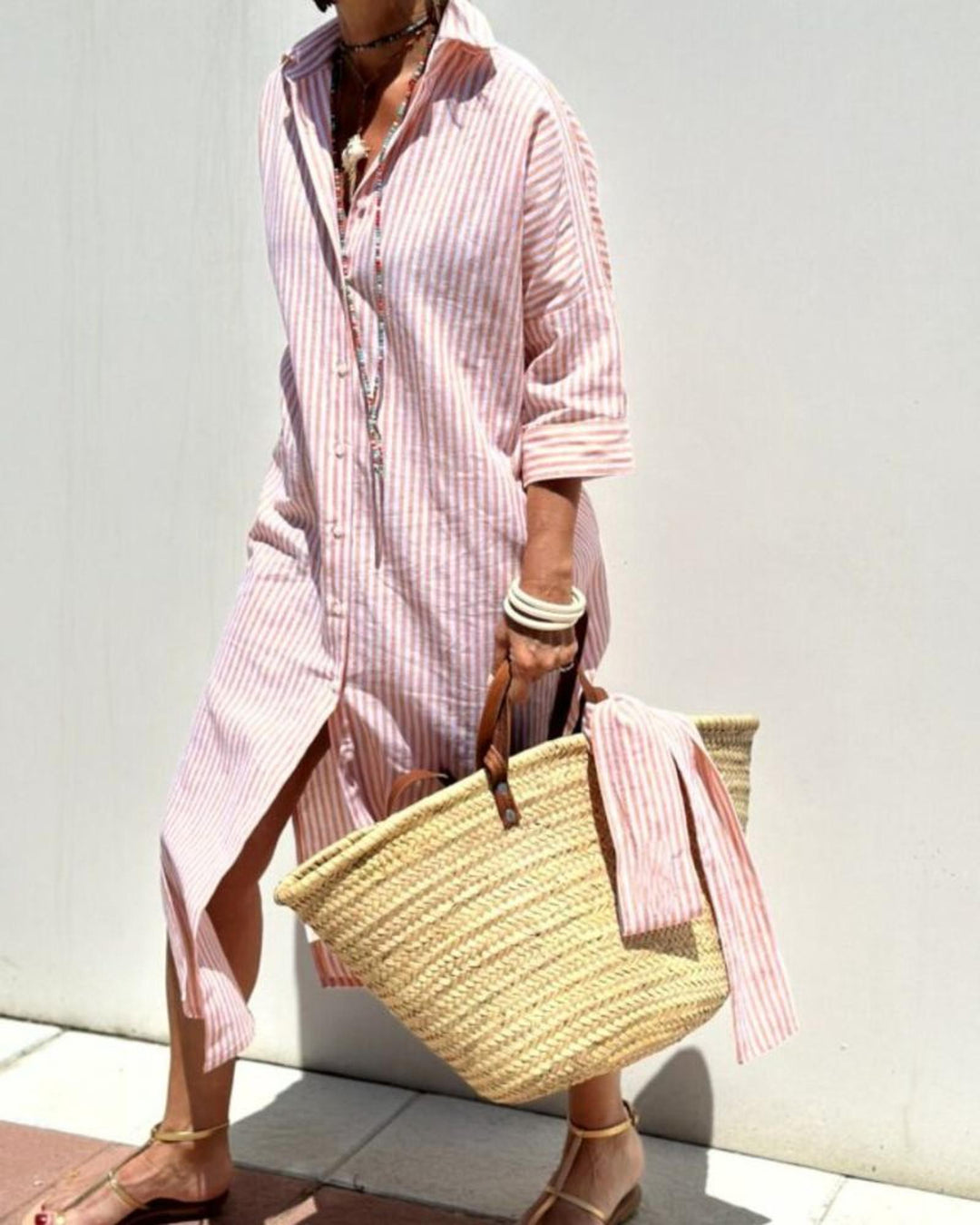 Chloe | Women's Summer Midi Striped Shirt Dress