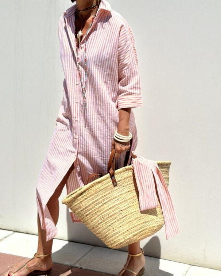Chloe | Women's Summer Midi Striped Shirt Dress
