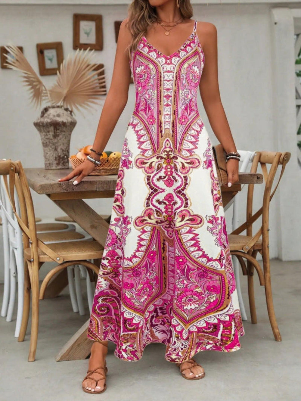 Claire | Women’s Boho Paisley V Neck Maxi Dress