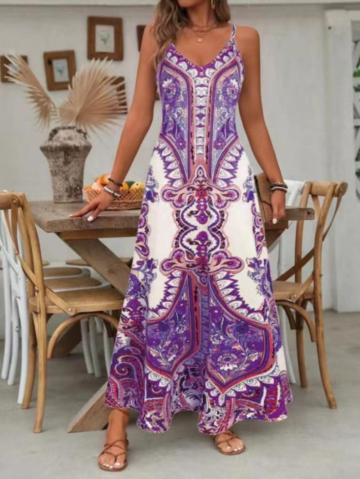 Claire | Women’s Boho Paisley V Neck Maxi Dress