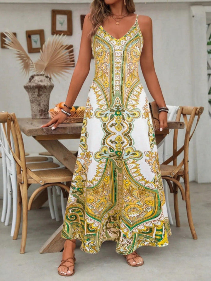 Claire | Women’s Boho Paisley V Neck Maxi Dress