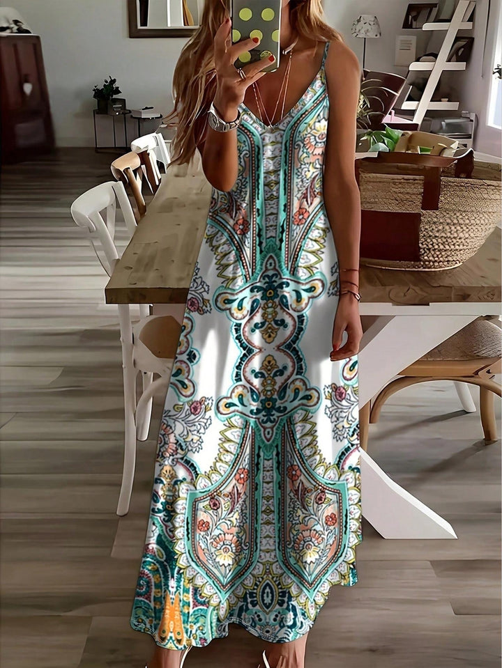 Claire | Women’s Boho Paisley V Neck Maxi Dress