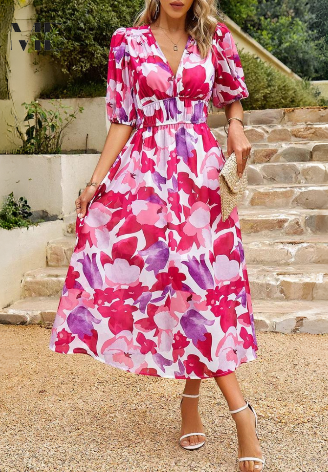 Claire | Women’s Summer Midi Floral Flowing Dress