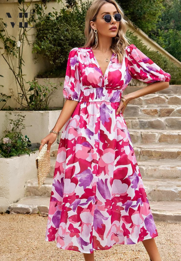 Claire | Women’s Summer Midi Floral Flowing Dress