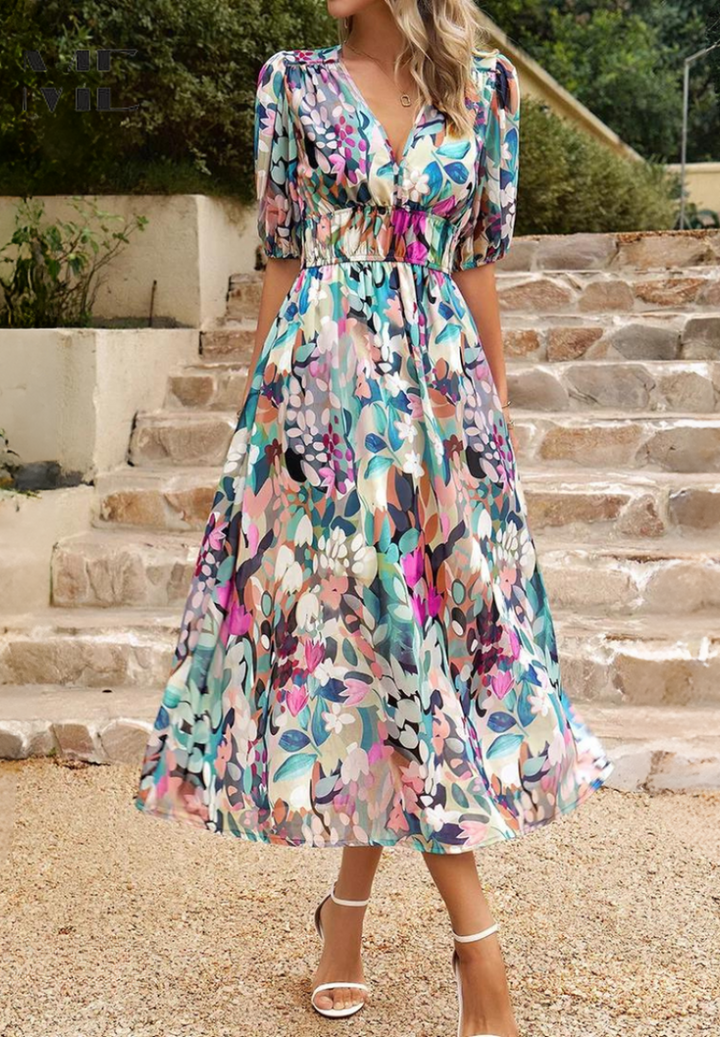 Claire | Women’s Summer Midi Floral Flowing Dress