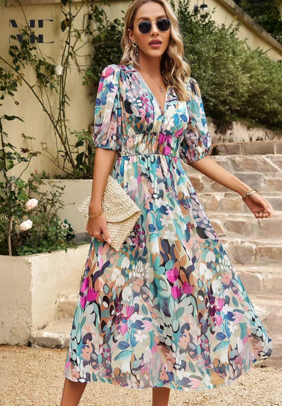Claire | Women’s Summer Midi Floral Flowing Dress