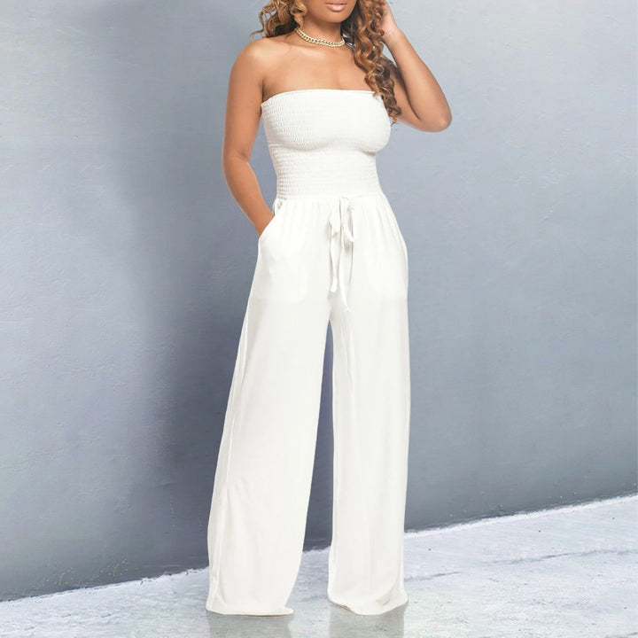 Daisy | Women's Strapless Smocked Wide Leg Casual Jumpsuit
