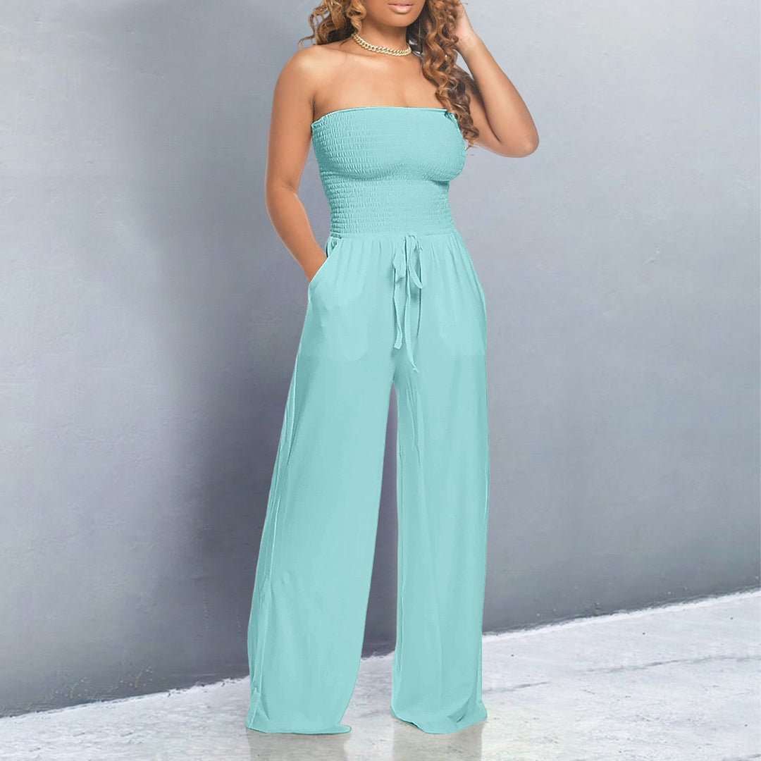 Daisy | Women's Strapless Smocked Wide Leg Casual Jumpsuit