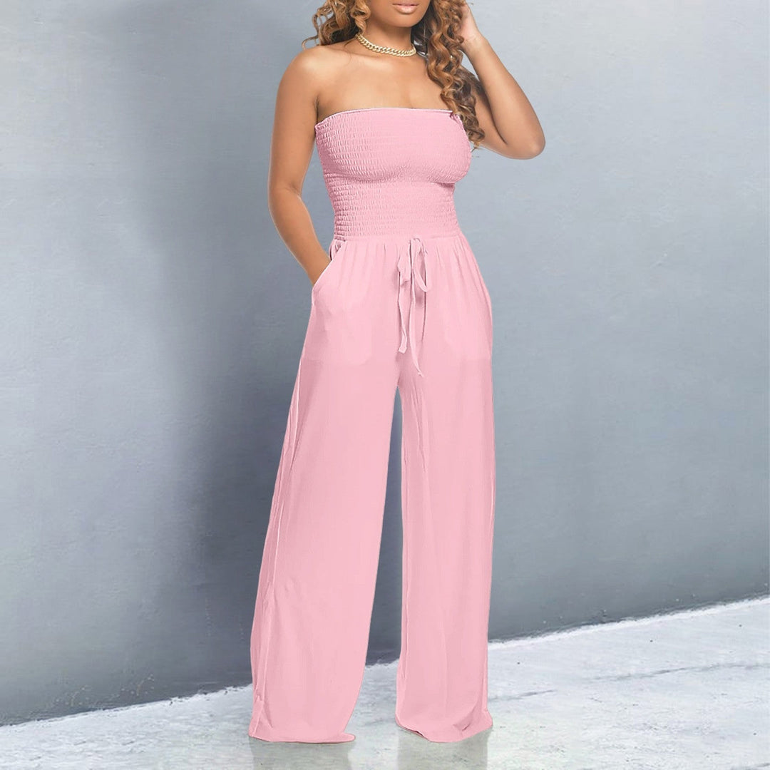 Daisy | Women's Strapless Smocked Wide Leg Casual Jumpsuit