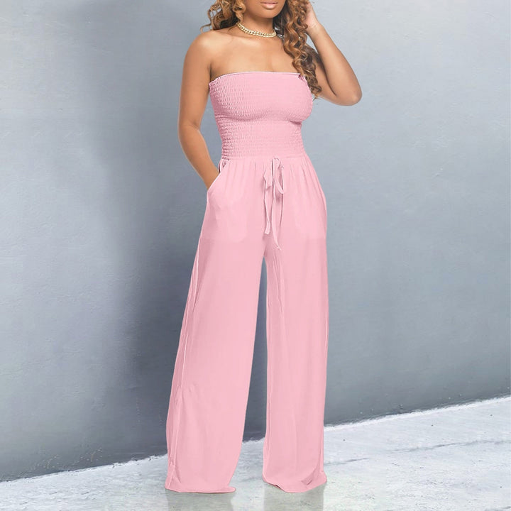Daisy | Women's Strapless Smocked Wide Leg Casual Jumpsuit