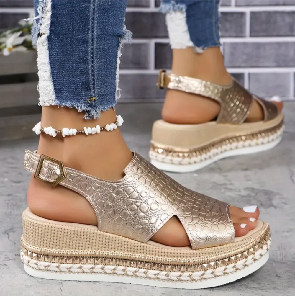 Dana | Women's Textured Platform Buckle Summer Sandals