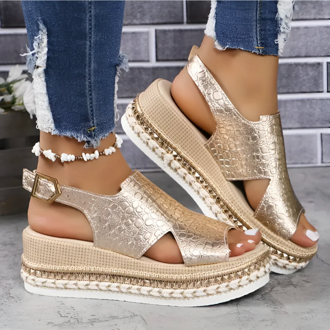 Dana | Women's Textured Platform Buckle Summer Sandals