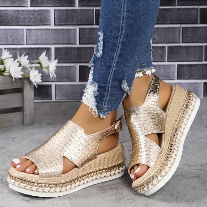 Dana | Women's Textured Platform Buckle Summer Sandals