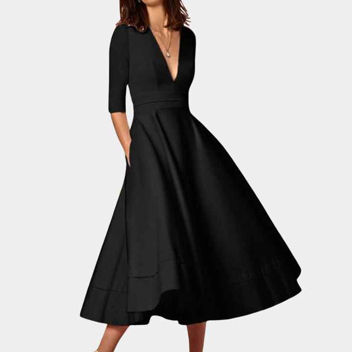 Danielle | Women's A-Line V Neck Elegant Midi Dress