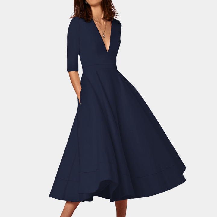 Danielle | Women's A-Line V Neck Elegant Midi Dress