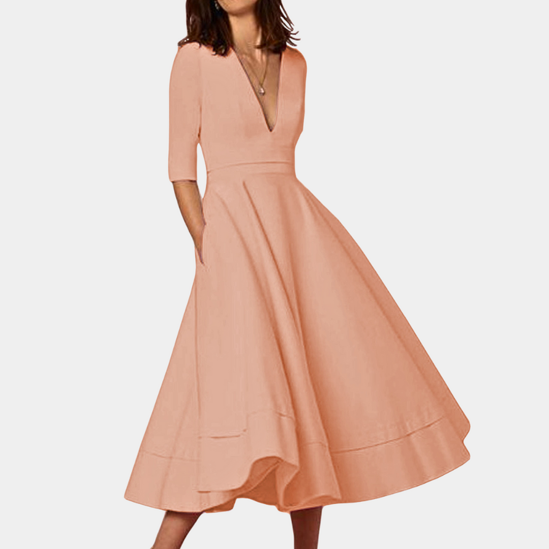 Danielle | Women's A-Line V Neck Elegant Midi Dress