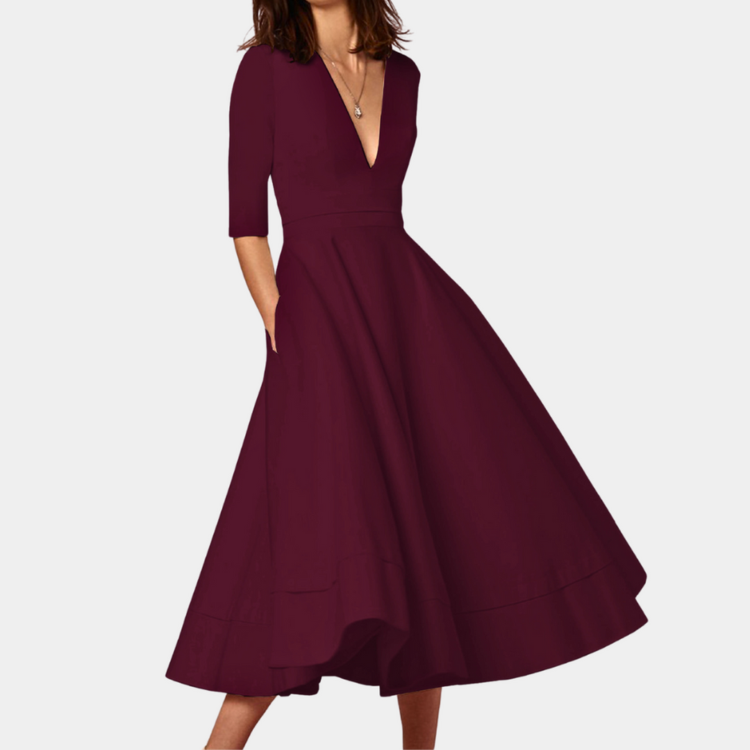 Danielle | Women's A-Line V Neck Elegant Midi Dress