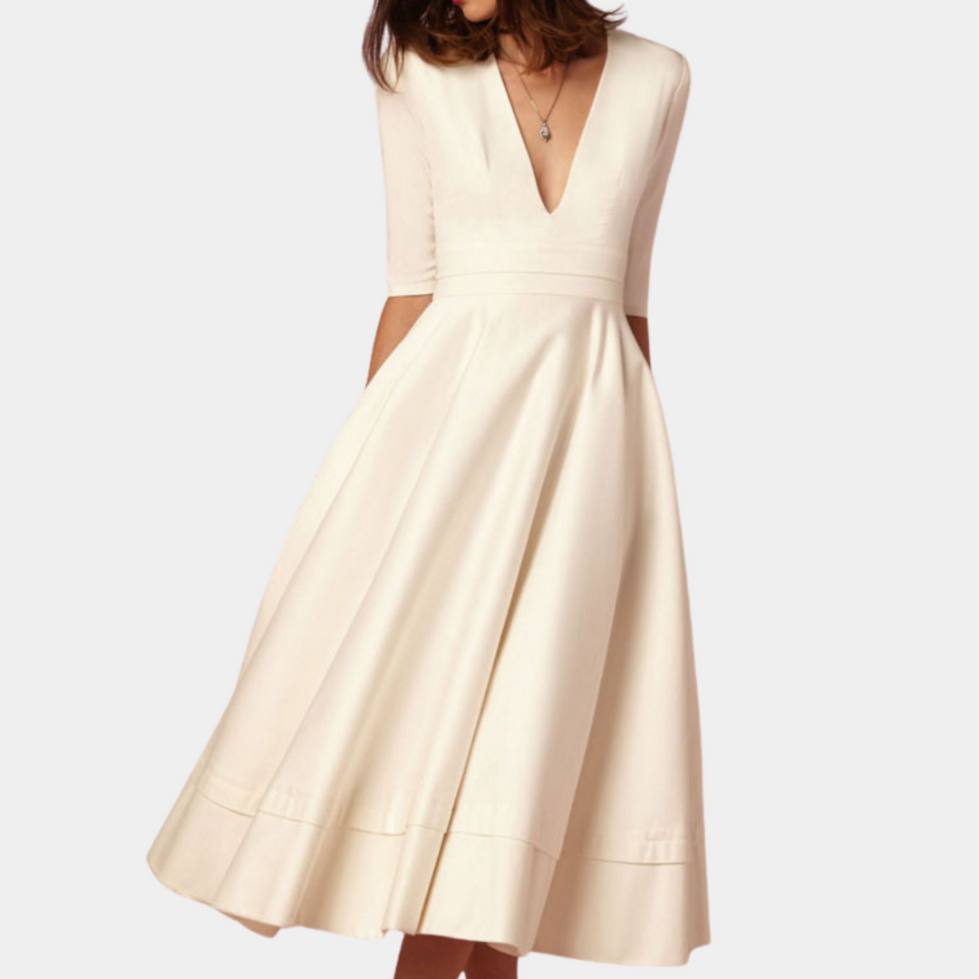 Danielle | Women's A-Line V Neck Elegant Midi Dress