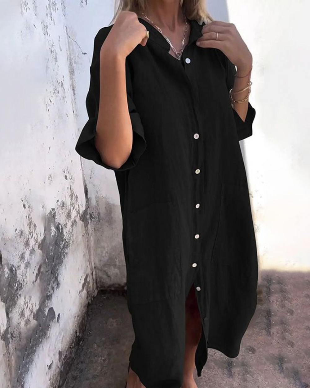 Destiny | Women's Boho Button Front Long Sleeve Midi Dress
