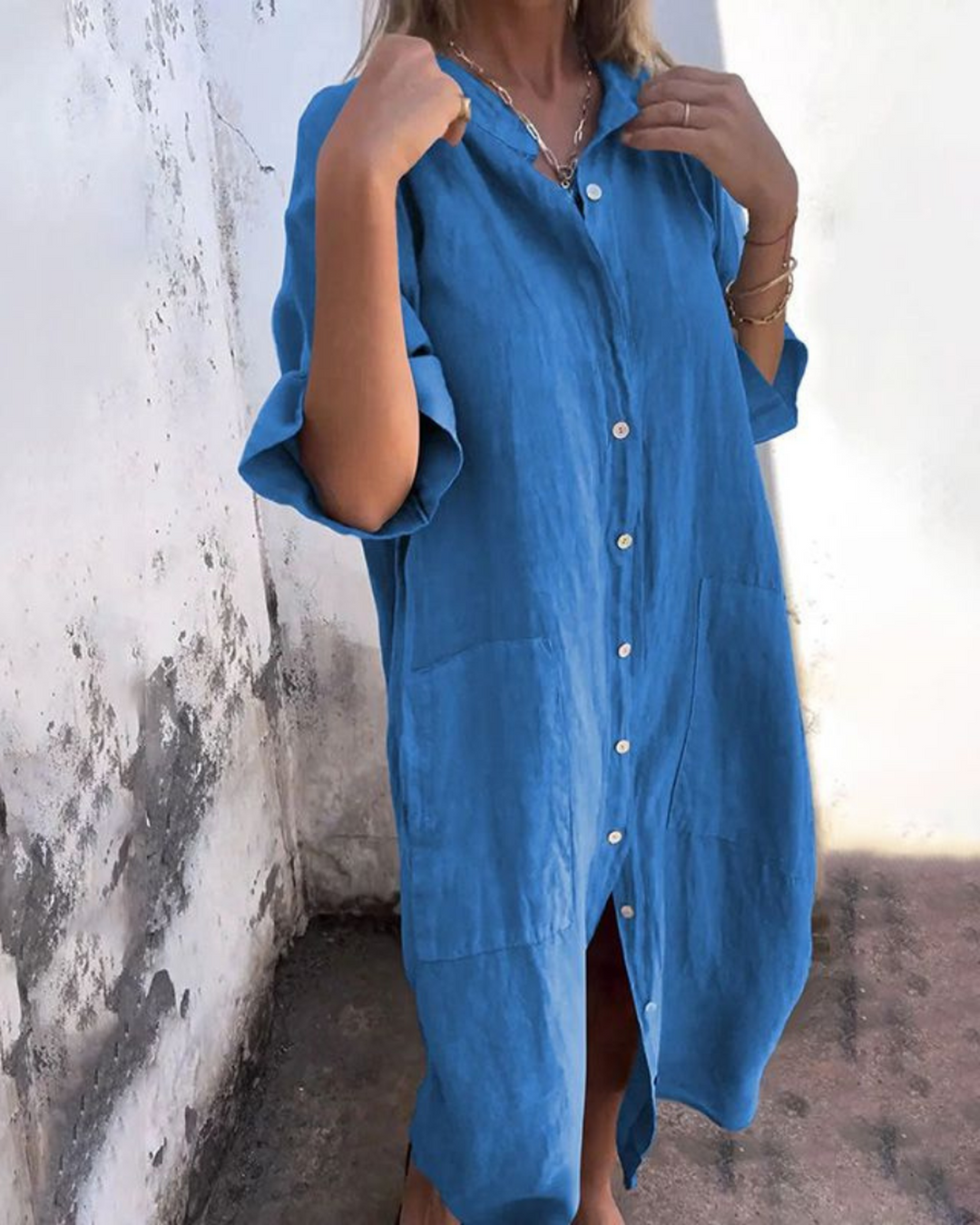Destiny | Women's Boho Button Front Long Sleeve Midi Dress