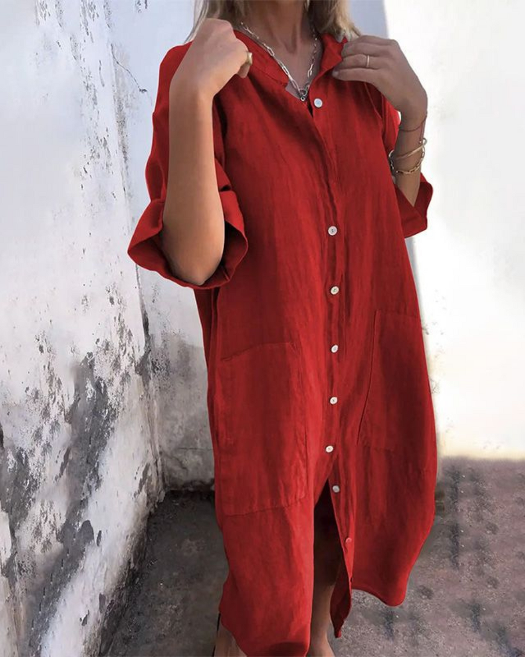 Destiny | Women's Boho Button Front Long Sleeve Midi Dress