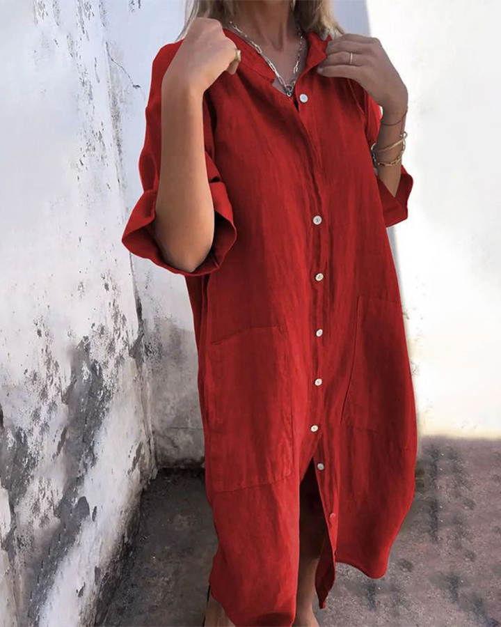Destiny | Women's Boho Button Front Long Sleeve Midi Dress