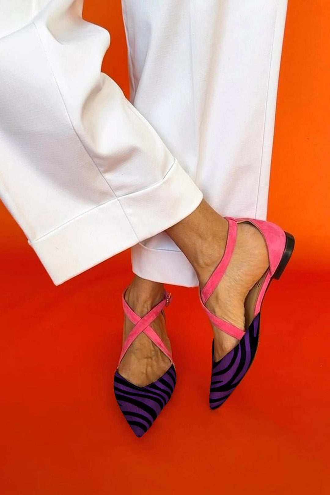 Eleanor | Cross-Strap Sandals Zebra Print Flat Ankle Wrap