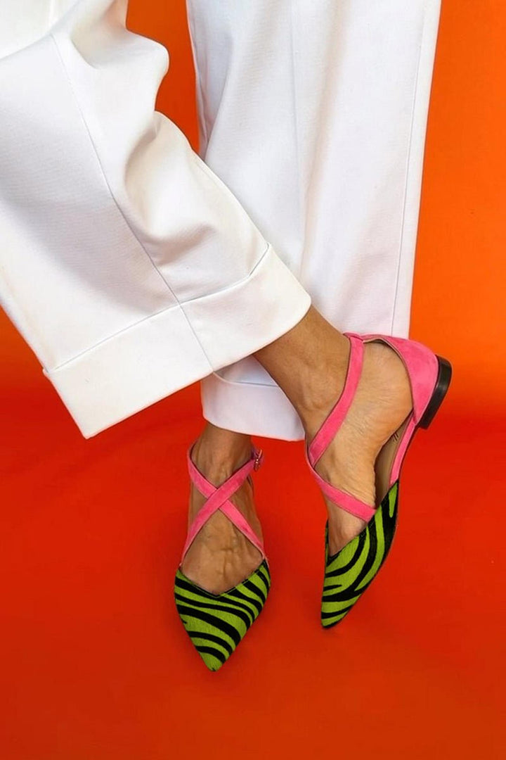 Eleanor | Cross-Strap Sandals Zebra Print Flat Ankle Wrap