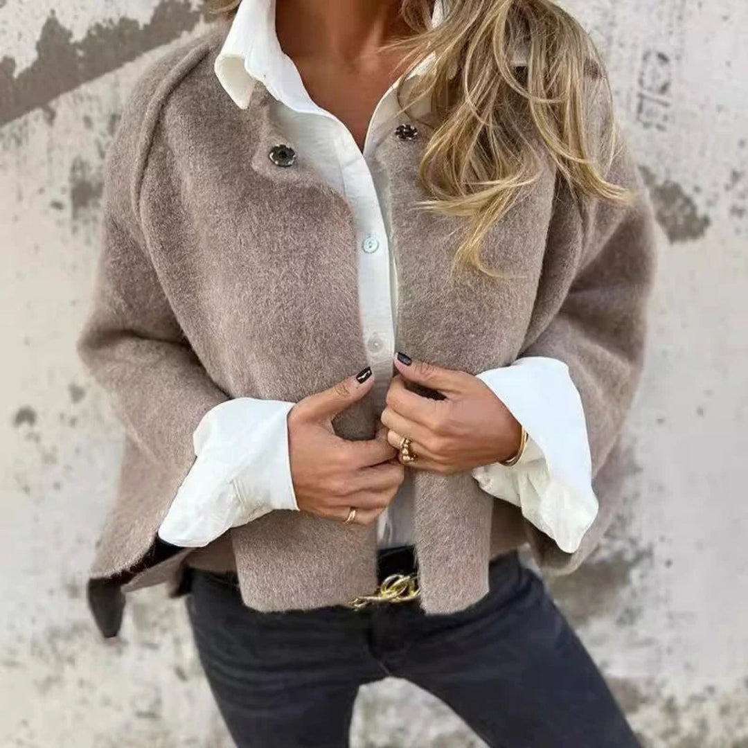 Eleanor | Plus Size Wool Cardigan Round Neck Long Sleeve Button Front