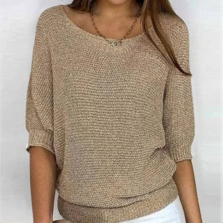 Eleanor | Women's Cotton-Blend 3/4 Sleeve Oversized Knit Sweater