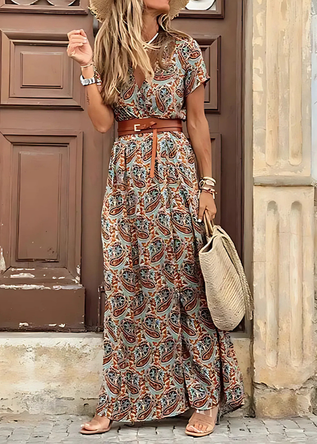 Elizabeth | Women's Boho Printed Short Sleeve Maxi Dress