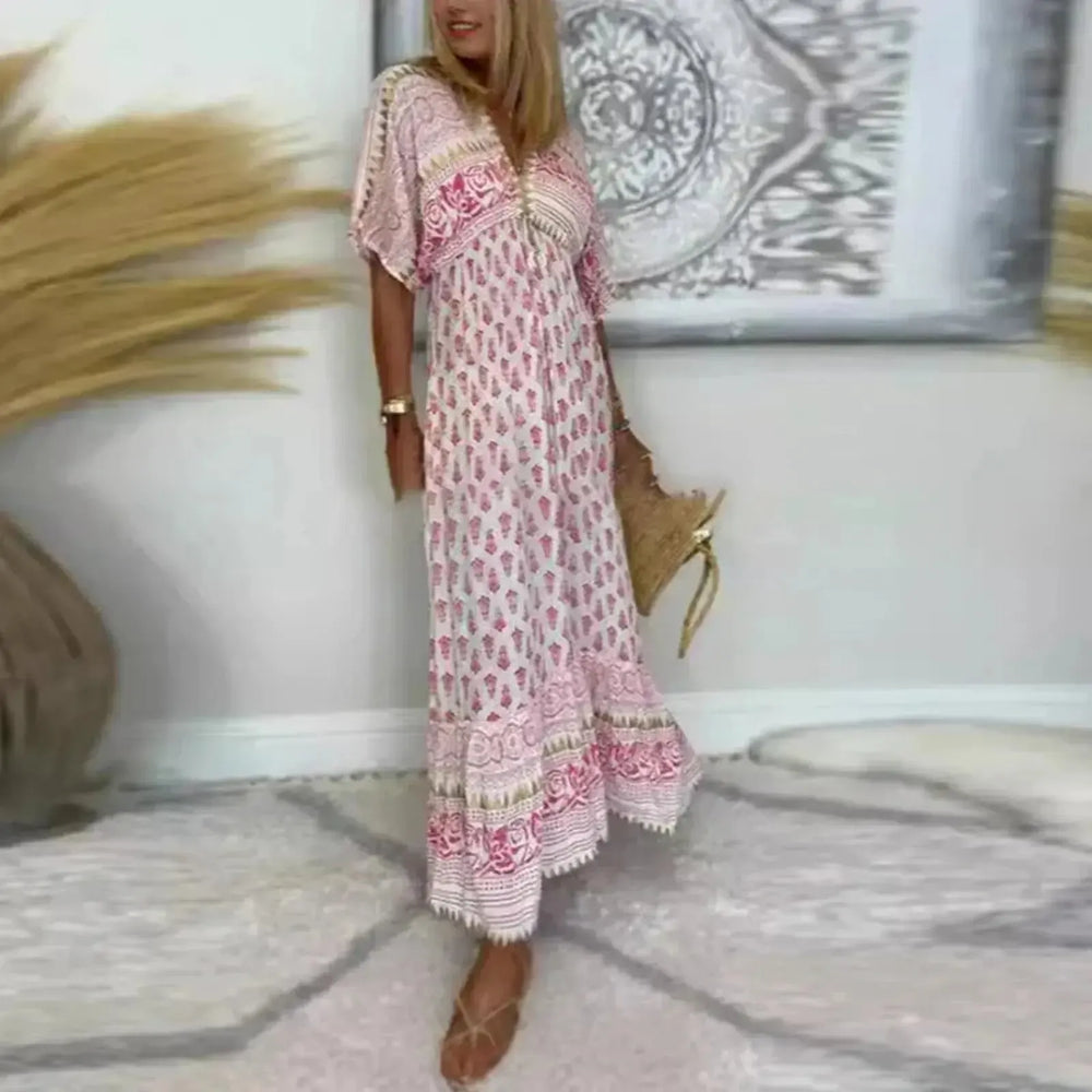 Ella | Women's Boho Tassel Detail Short Sleeve Maxi Dress