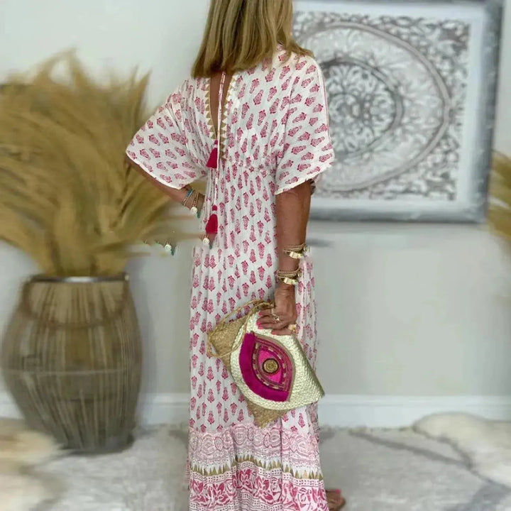Ella | Women's Boho Tassel Detail Short Sleeve Maxi Dress