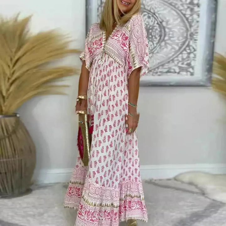 Ella | Women's Boho Tassel Detail Short Sleeve Maxi Dress