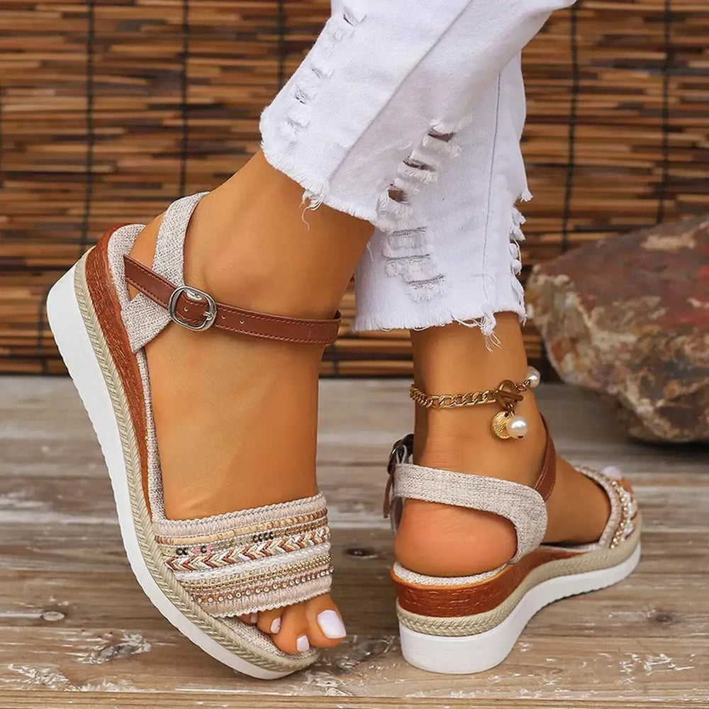 Ella | Women's Platform Buckle Strap Espadrilles Sandals