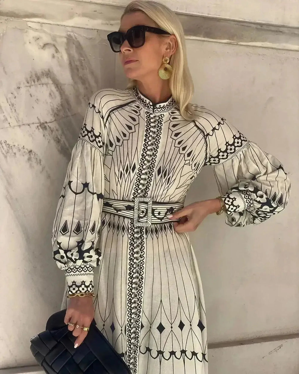Ella | Women’s Printed Long Sleeve A Line Midi Dress