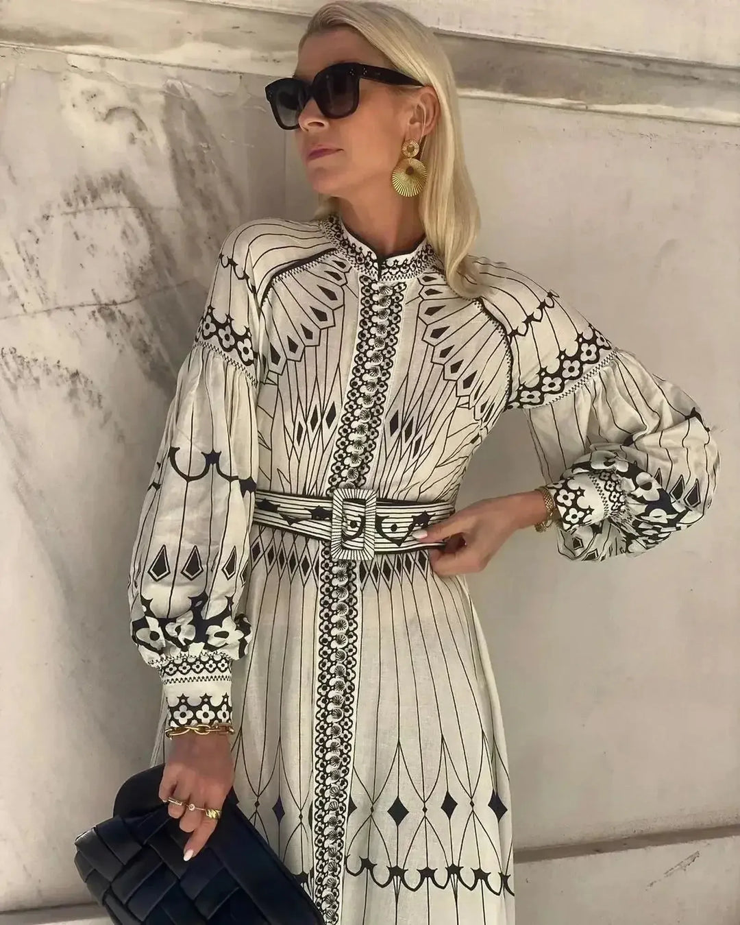 Ella | Women’s Printed Long Sleeve A Line Midi Dress